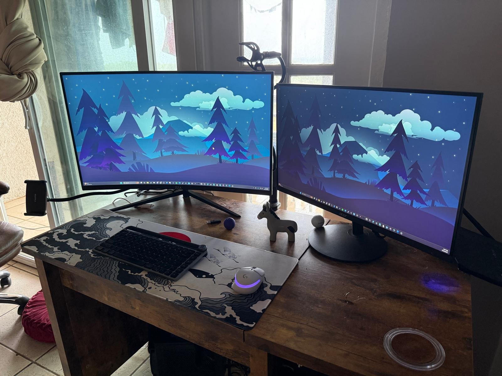 Wood desk with drawers and keyboard tray photo